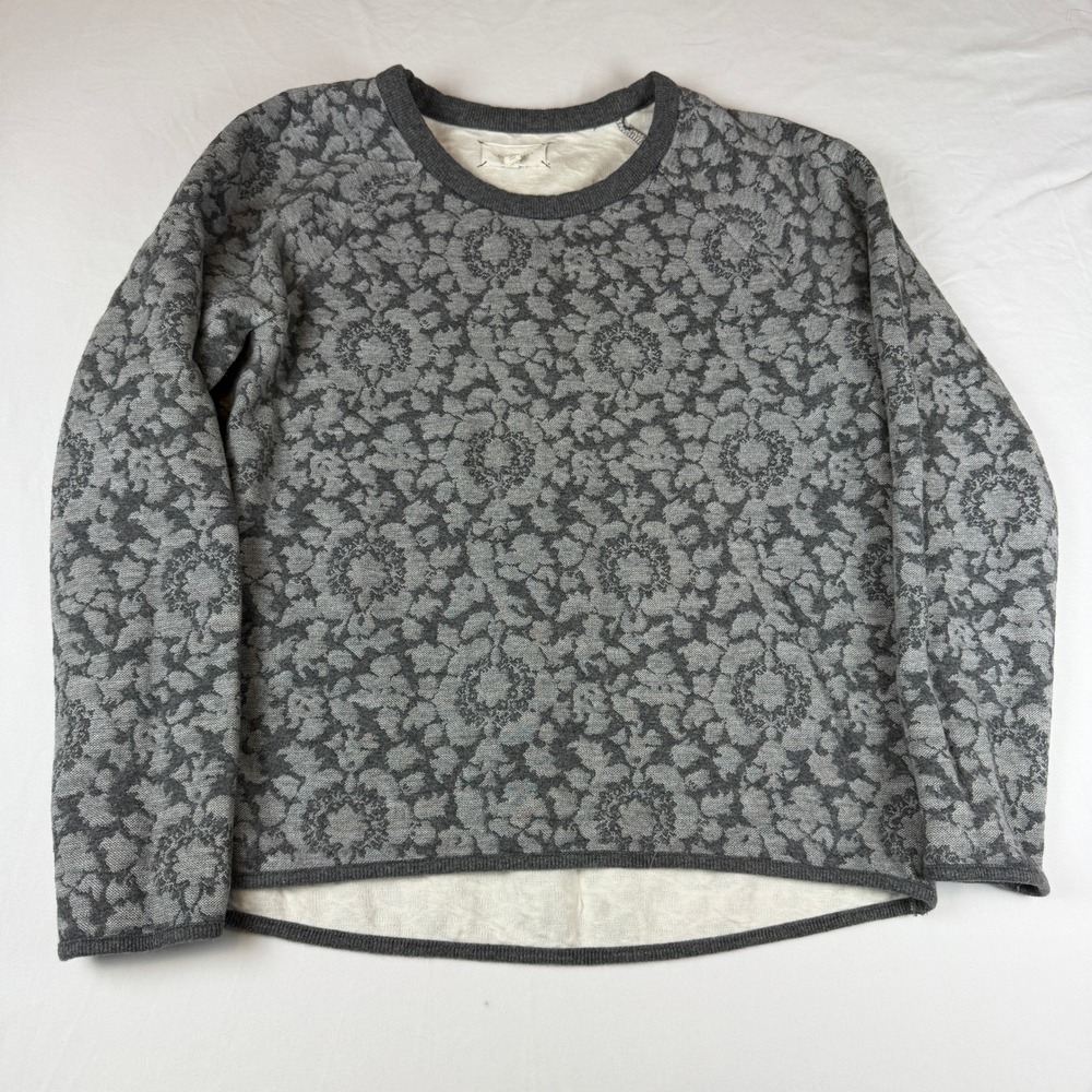 Lou & Grey Grey Floral Damask Quilted Sweatshirt Womens Small Raglan Crew Neck